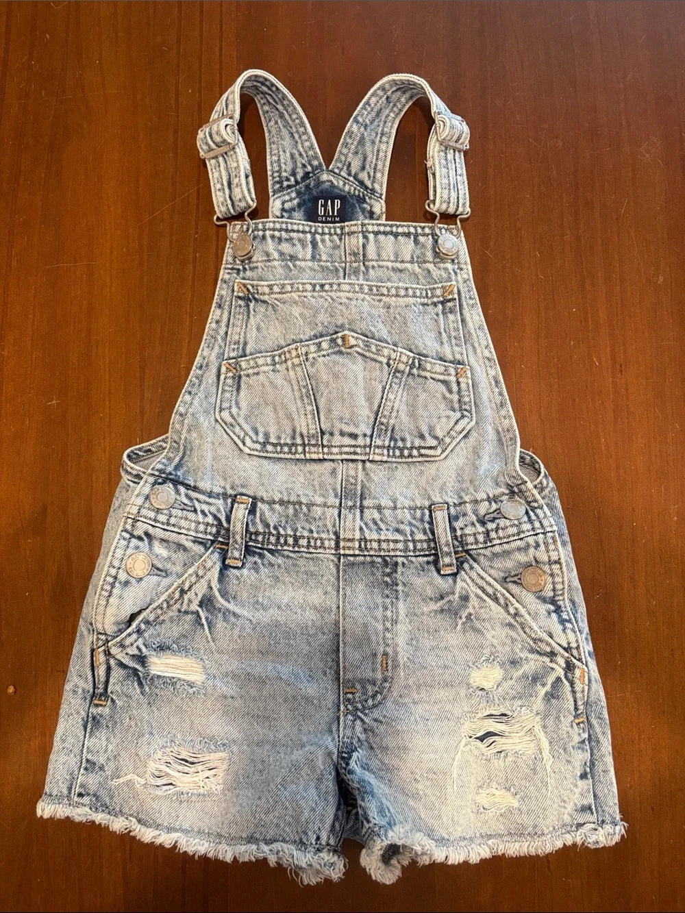 GIRLS GAP Distressed Light Blue Denim Shortalls